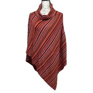 Big Buddha Cowl Neck Poncho One Size Boho Multi Stripe Ribbed Sweater Knit